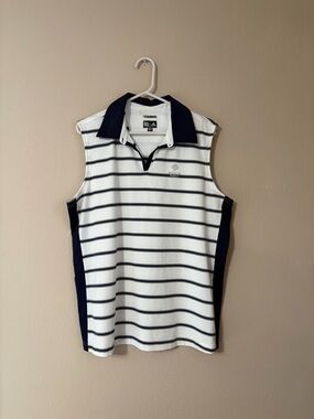 Adidas Golf Women’s Sleeveless Performance Polo Shirt white/Navy Striped Sz XL